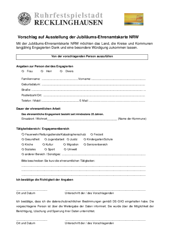 Vorschlagsformular Ehrenamtskarte