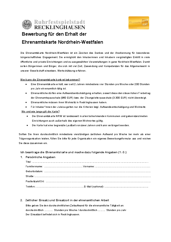 Antragsformular Ehrenamtskarte