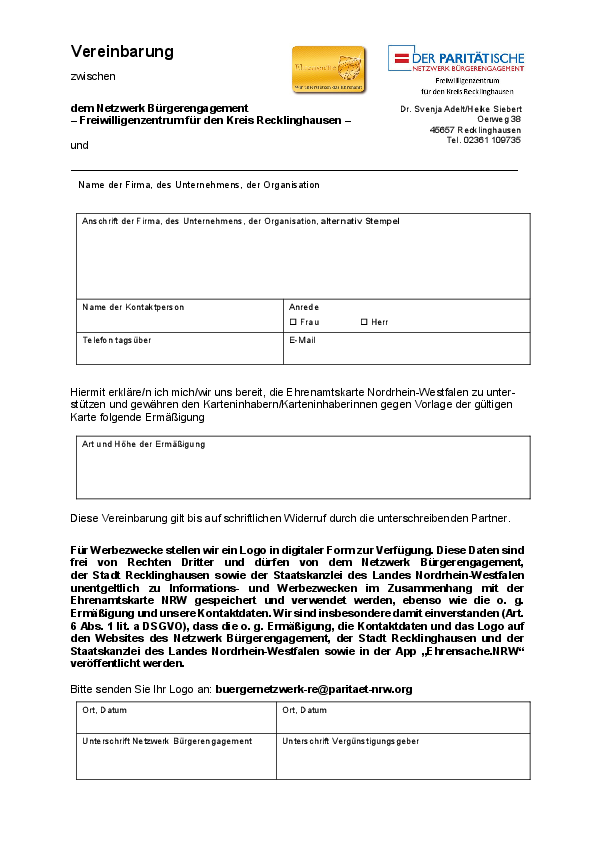 Vereinbarung Partnerschaft Ehrenamtskarte